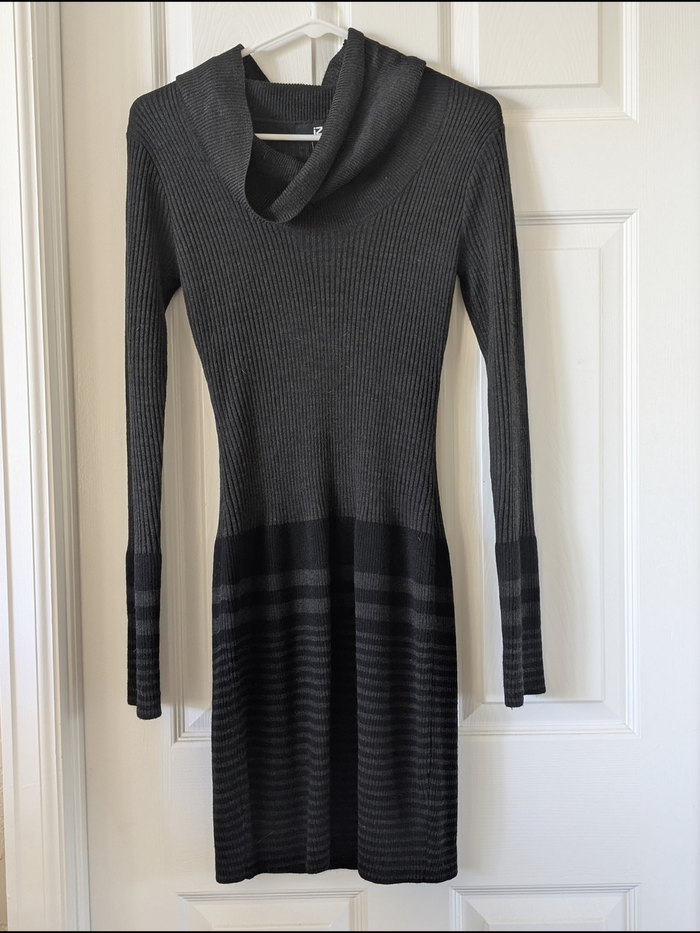 Iz Byer Charcoal and Black Ribbed Cowl Neck Sweater Dress